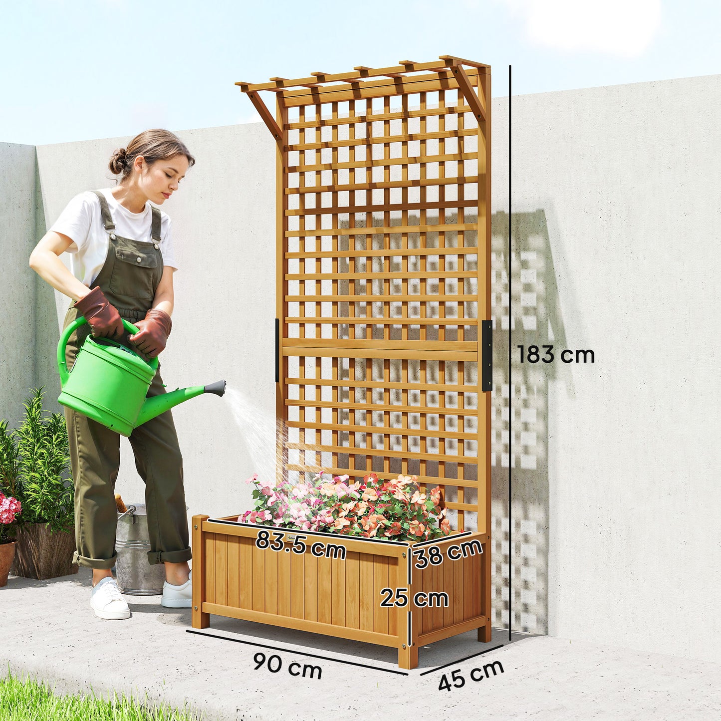 Wood Planter with Trellis for Climbing Plants Planter Box Yellow