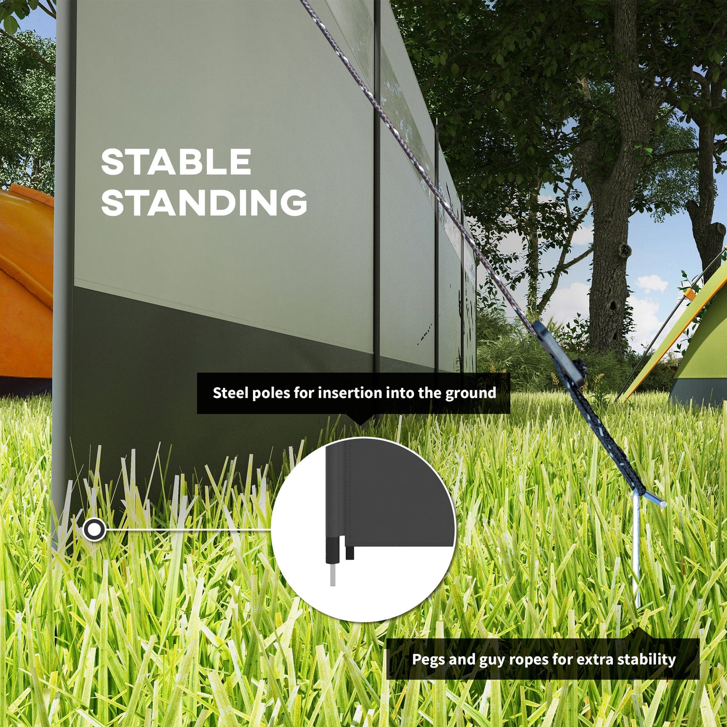 Camping Windbreaks with Clear Windows, 725 x 140cm, Grey