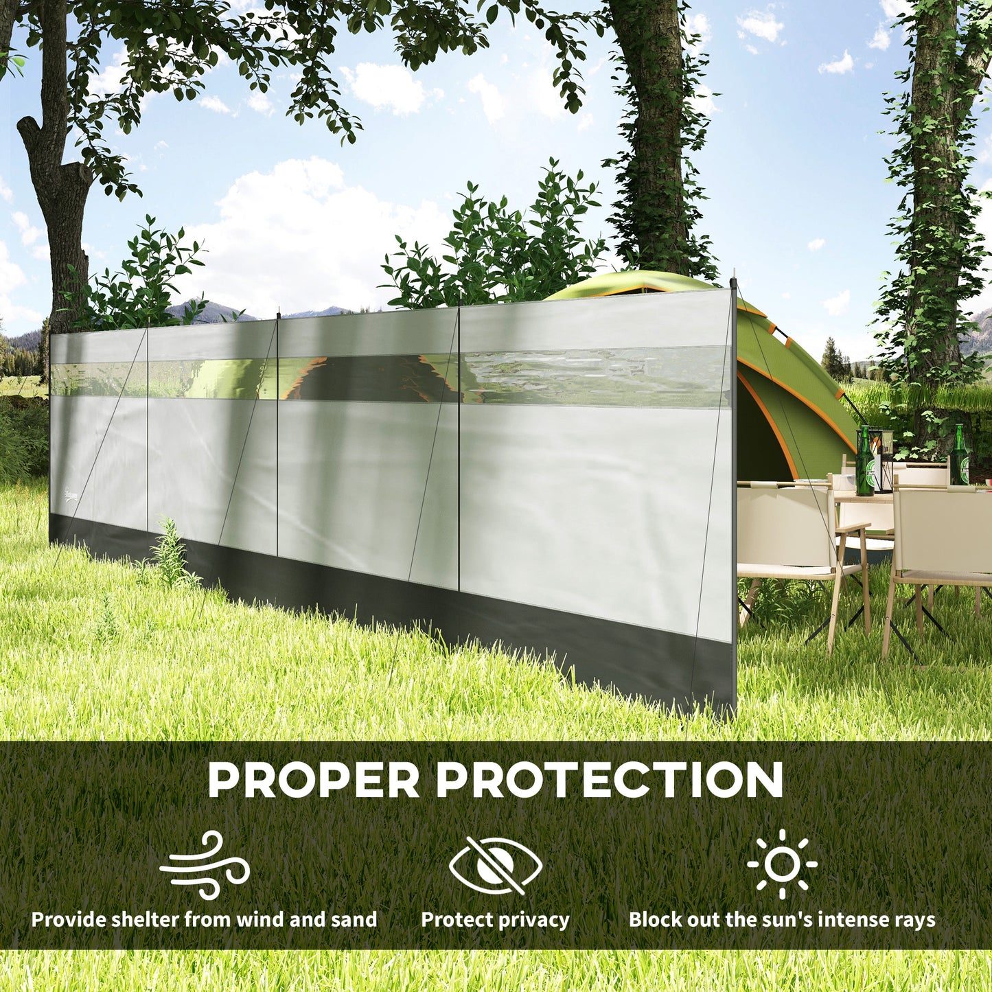 Camping Windbreaks with Clear Windows, 725 x 140cm, Grey