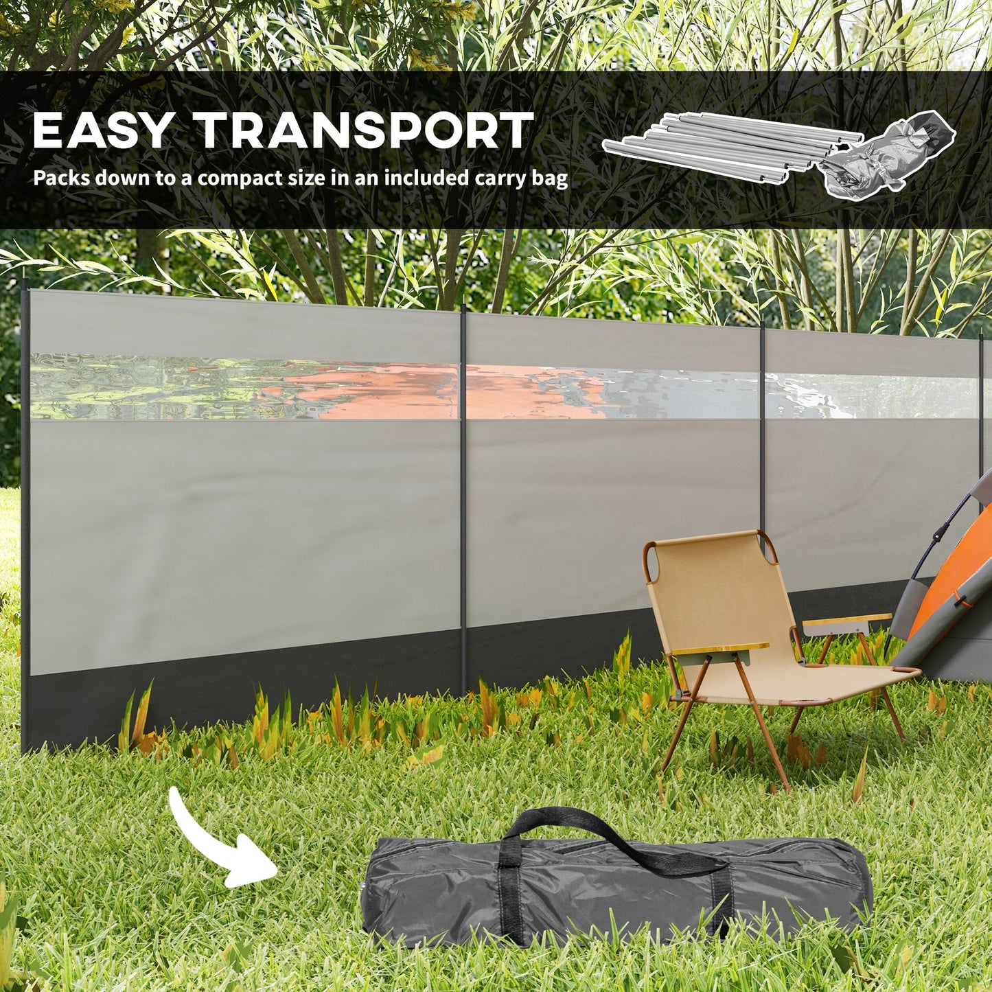Camping Windbreaks with Clear Windows, 725 x 140cm, Grey