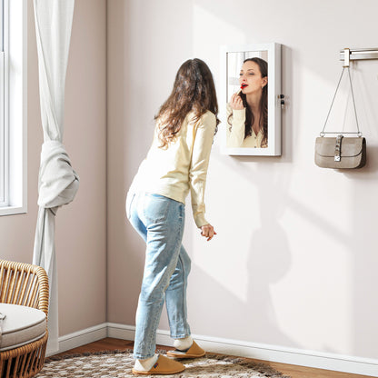 Jewelry Cabinet, Wall-Mounted Jewelry Storage Cabinet with Mirror, White