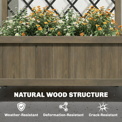 Garden Bed w/Metal Trellis, Wooden Elevated Planter Box Carbonised