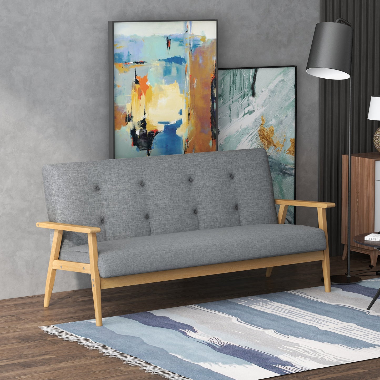 Modern 3-Seater Sofa Upholstery Couch with Rubber Wood Legs Dark Grey
