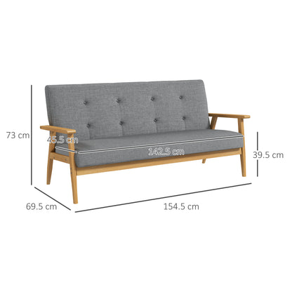 Modern 3-Seater Sofa Upholstery Couch with Rubber Wood Legs Dark Grey