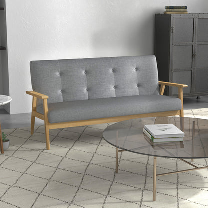 Modern 3-Seater Sofa Upholstery Couch with Rubber Wood Legs Dark Grey