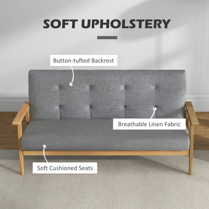 Modern 3-Seater Sofa Upholstery Couch with Rubber Wood Legs Dark Grey