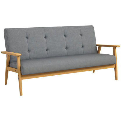 Modern 3-Seater Sofa Upholstery Couch with Rubber Wood Legs Dark Grey