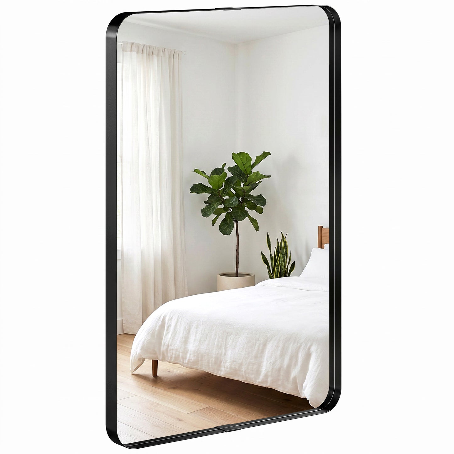 Wall Mirror with Elevated Aluminium Alloy Frame, 60 x 90 cm Bathroom Mirror with Tempered Glass for Living Room, Bedroom, Hallway, Black