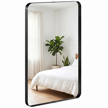 Wall Mirror with Elevated Aluminium Alloy Frame, 60 x 90 cm Bathroom Mirror with Tempered Glass for Living Room, Bedroom, Hallway, Black