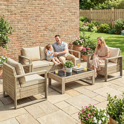 4 Seater Rattan Garden Furniture Set with Non-slip Mats, Khaki