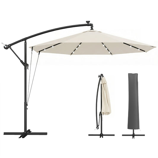 3 m Cantilever Parasol Solar LED Lights, Cream White