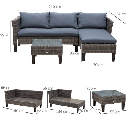 3 PCs Rattan Outdoor Set Cushion L Shape Corner Sofa Coffee Table