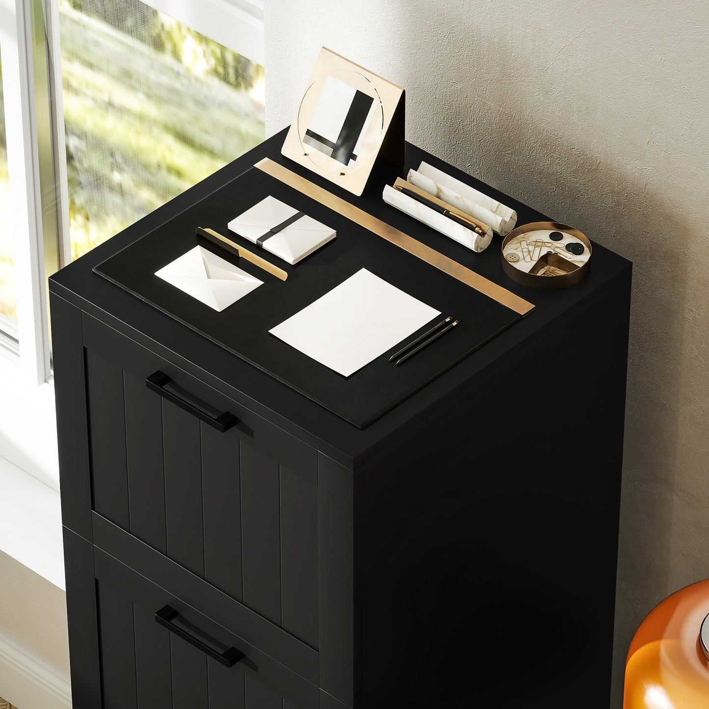 4 Drawer File Cabinet with Lock and Adjustable Hanging Bars, Black