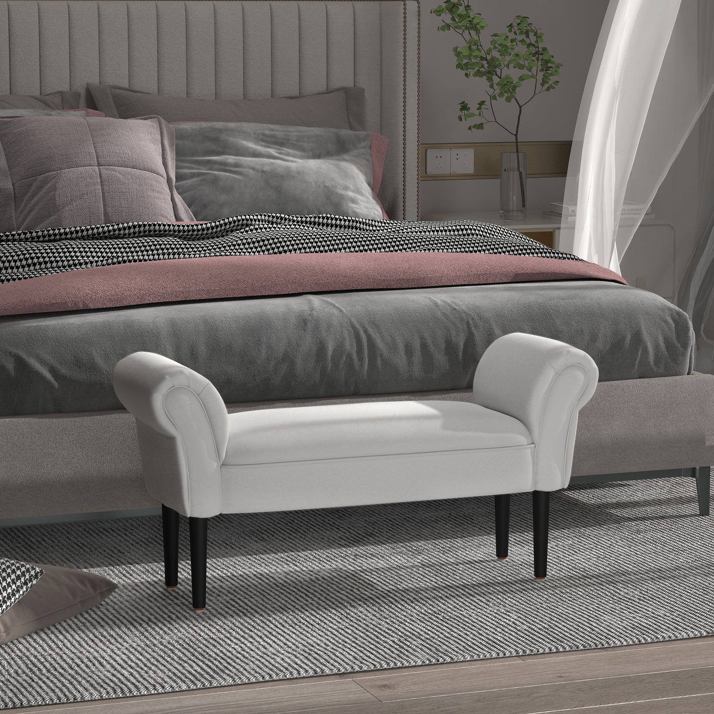 Bed End Chaise Lounge Window Seat Arm Bench Hallway Wood Legs Grey
