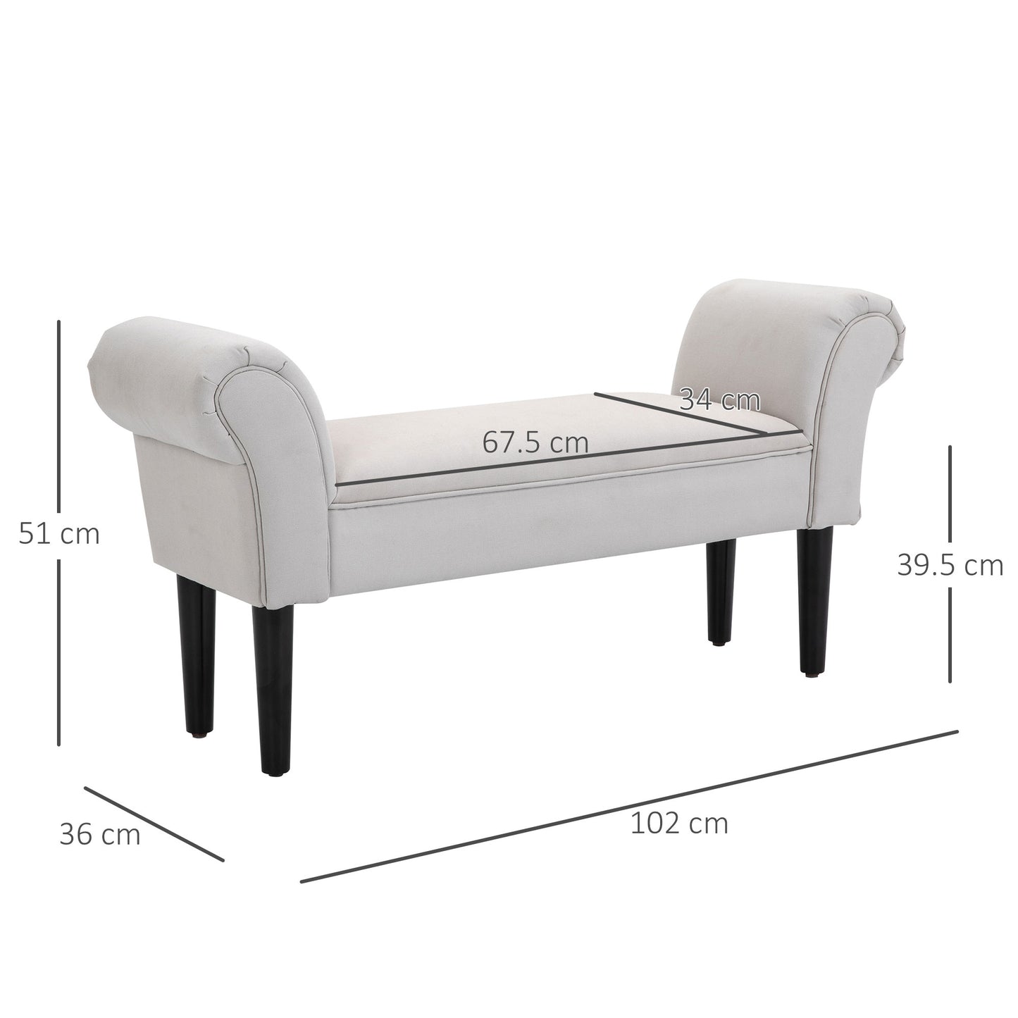 Bed End Chaise Lounge Window Seat Arm Bench Hallway Wood Legs Grey