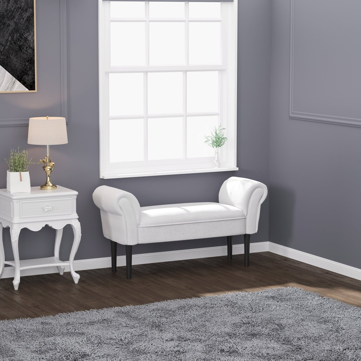 Bed End Chaise Lounge Window Seat Arm Bench Hallway Wood Legs Grey