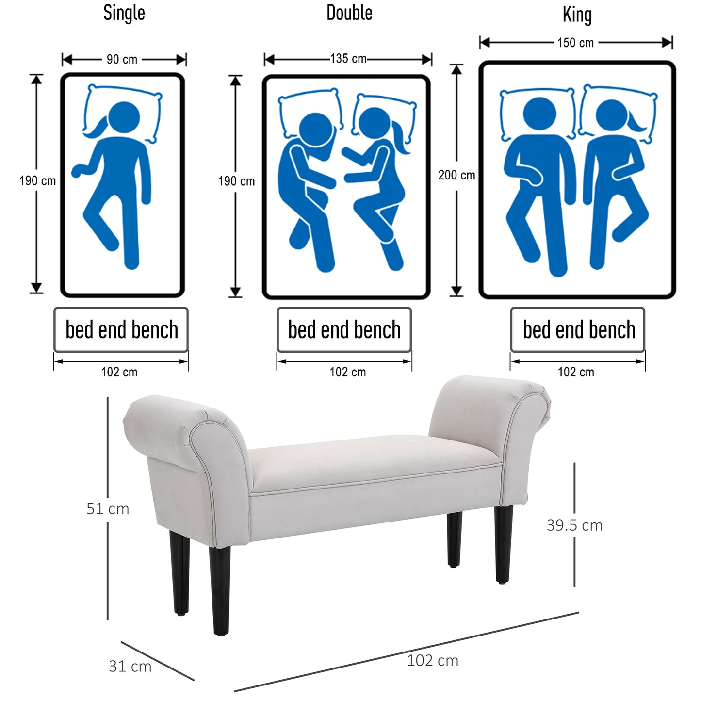 Bed End Chaise Lounge Window Seat Arm Bench Hallway Wood Legs Grey