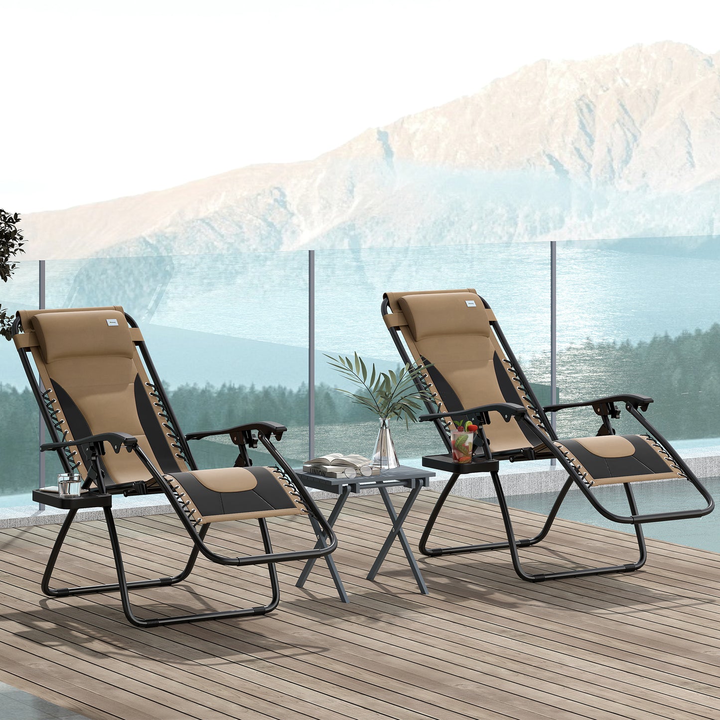 2 Pcs Zero Gravity Lounger Folding Recliner Chair w/ Cup Holder