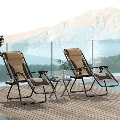 2 Pcs Zero Gravity Lounger Folding Recliner Chair w/ Cup Holder