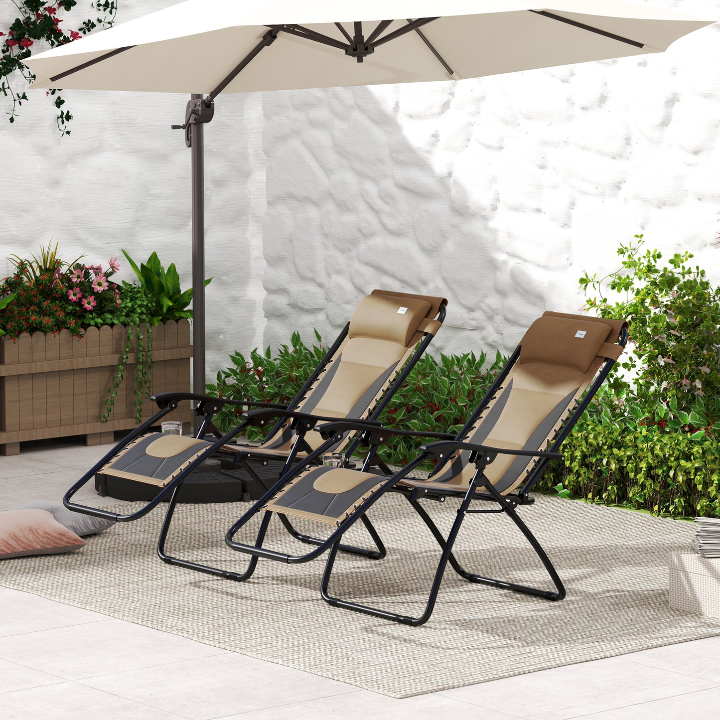 2 Pcs Zero Gravity Lounger Folding Recliner Chair w/ Cup Holder
