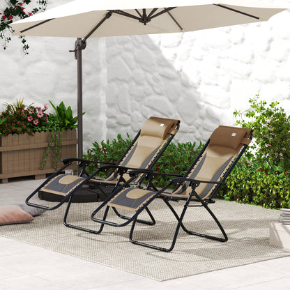 2 Pcs Zero Gravity Lounger Folding Recliner Chair w/ Cup Holder