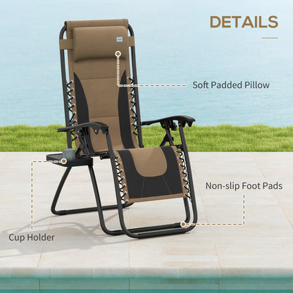 2 Pcs Zero Gravity Lounger Folding Recliner Chair w/ Cup Holder