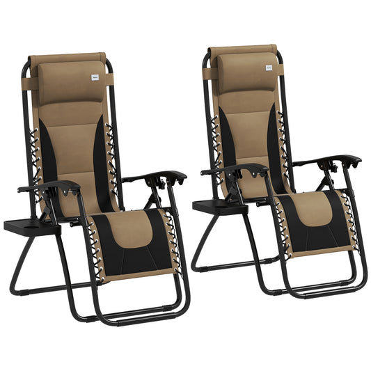 2 Pcs Zero Gravity Lounger Folding Recliner Chair w/ Cup Holder