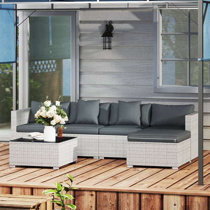 6 Pieces Rattan Furniture Set Garden Sofa Set Mixed Grey