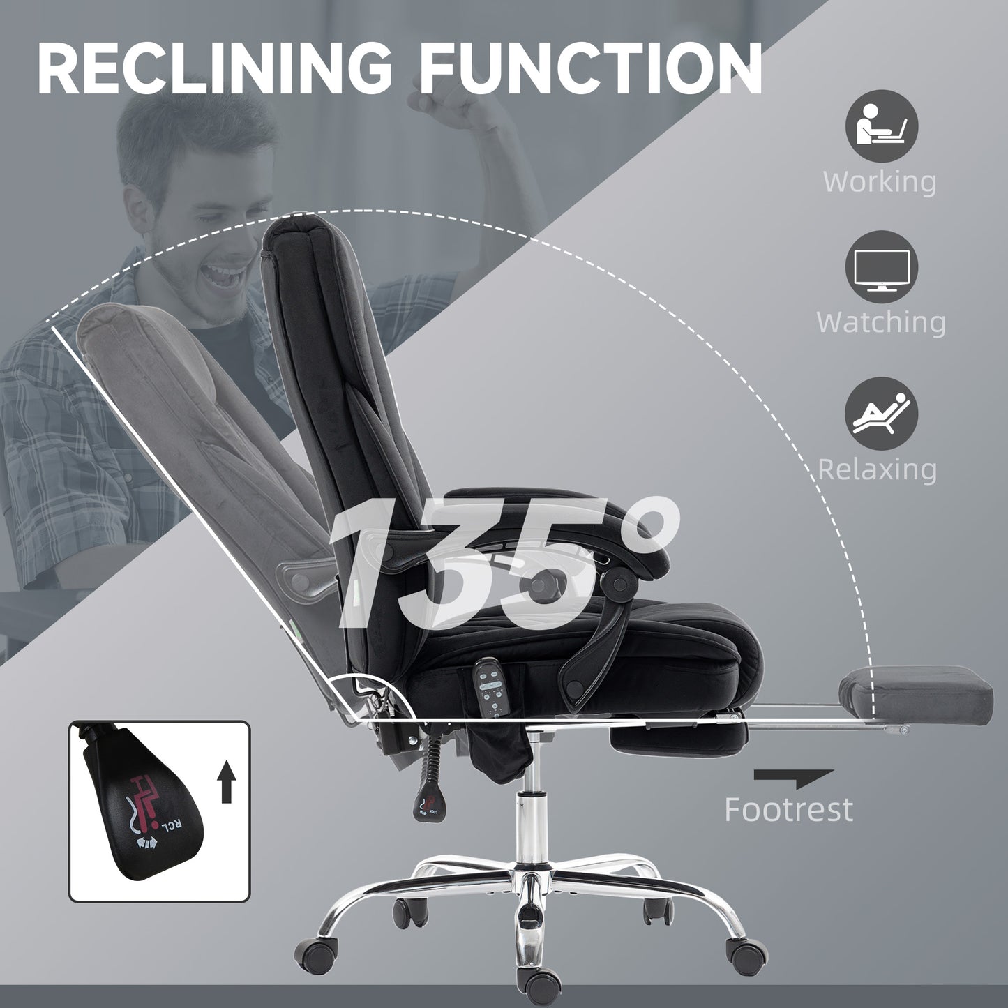 Massage Office Chair, Heated Reclining Desk Chair, Black