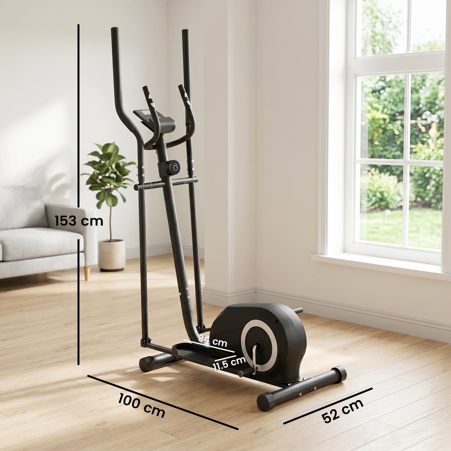Elliptical Cross Trainer for Home, Quiet Magnetic Elliptical Machine with Bluetooth, App Compatible, 8-Level Adjustable Resistance, LCD Monitor & Pulse Sensor, Wheels, 120KG Load Capacity
