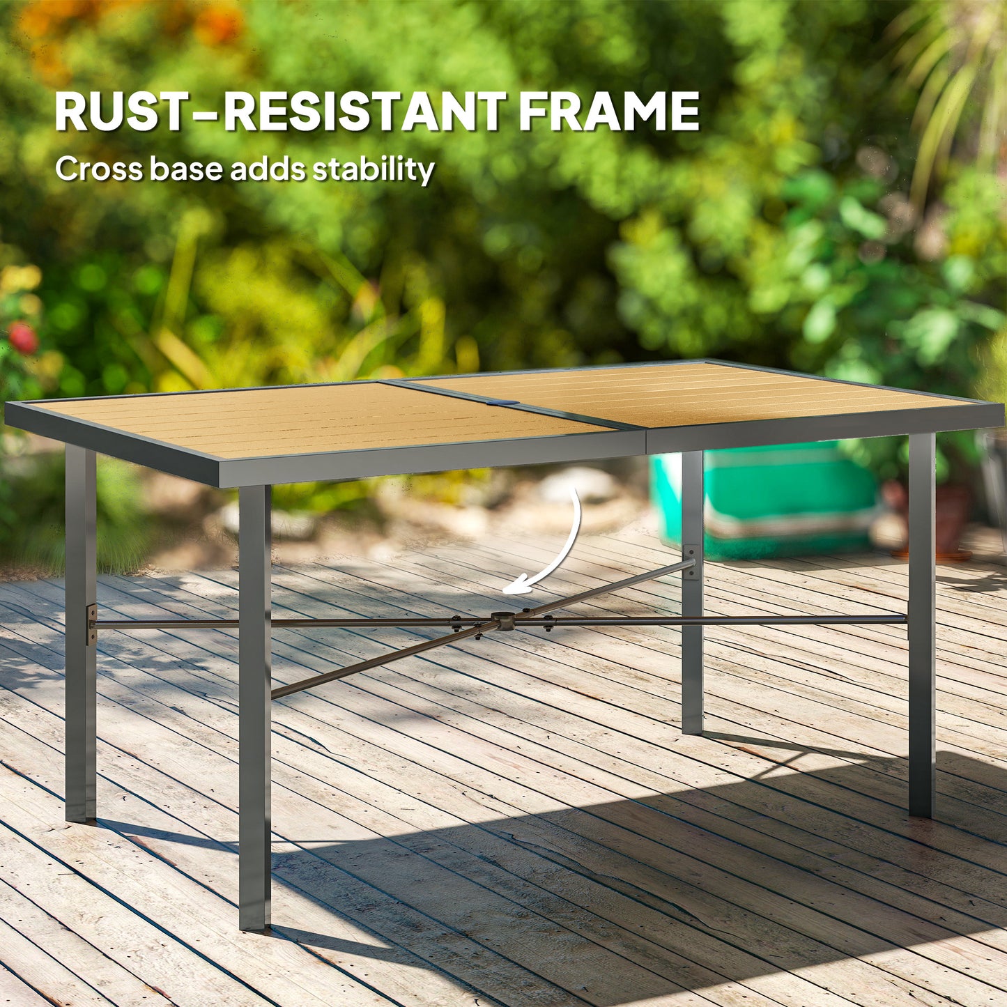 Garden Table for 6, Outdoor Dining Table with 5cm Umbrella Hole