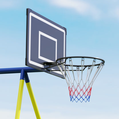 4-in-1 Kids Swing Set with Swing, Basketball Hoop, Football Goal