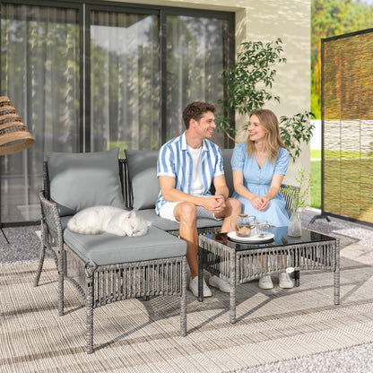 3 Piece Rattan Garden Furniture Set with Cushions, Dark Grey