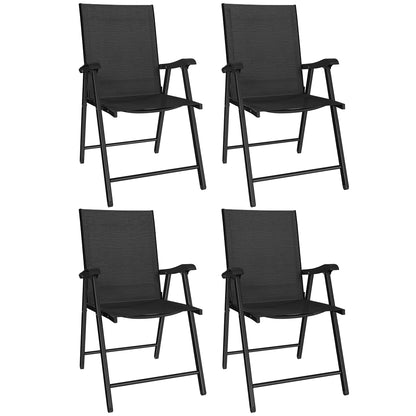 Folding Garden Chairs Set of 4 with High Back, Armrests, Black