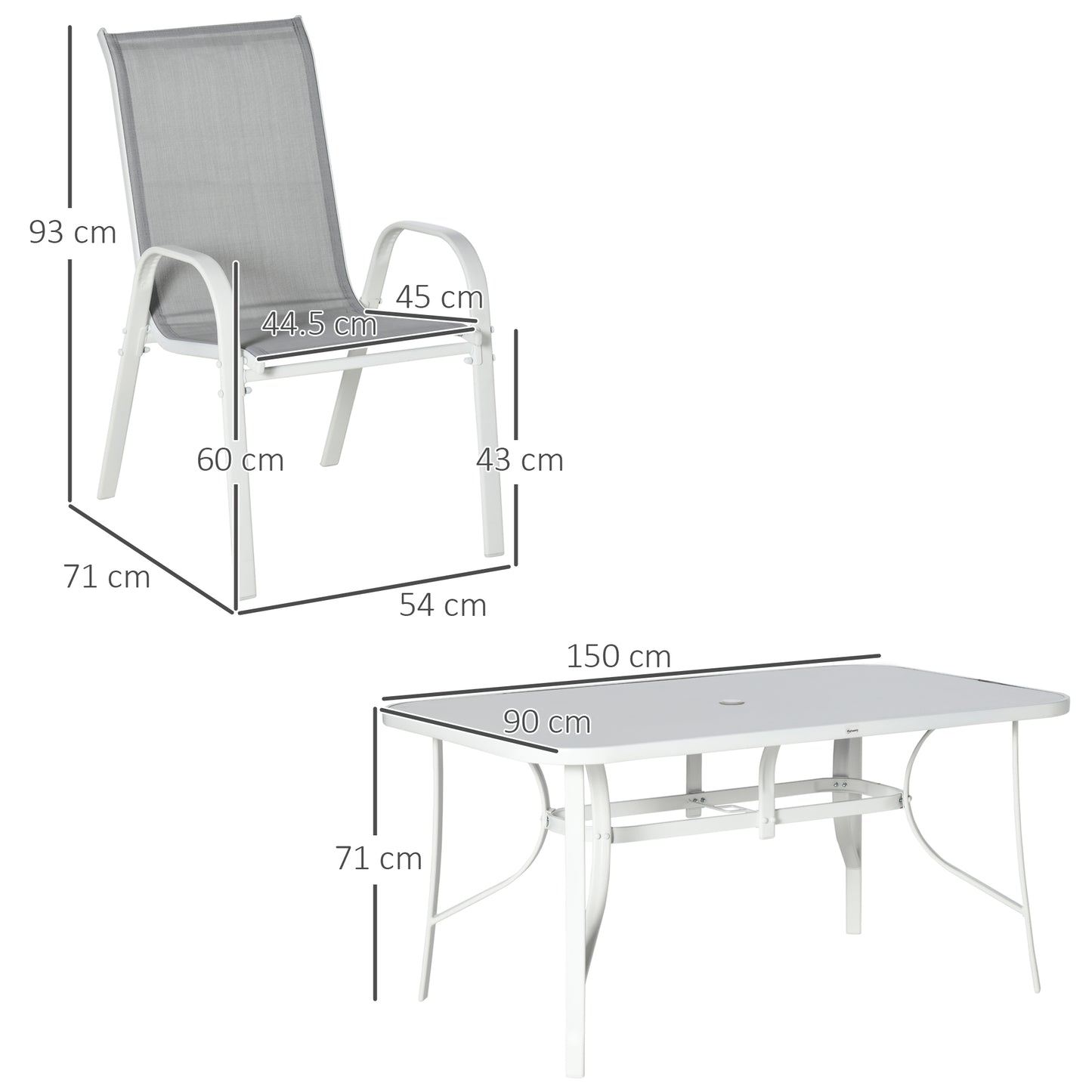 7 Piece Garden Dining Set w/ Dining Table and Chairs, Grey