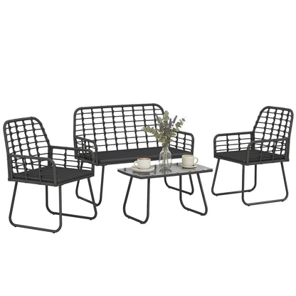 Rattan Garden Furniture Set, 4 Piece Outdoor Patio Furniture
