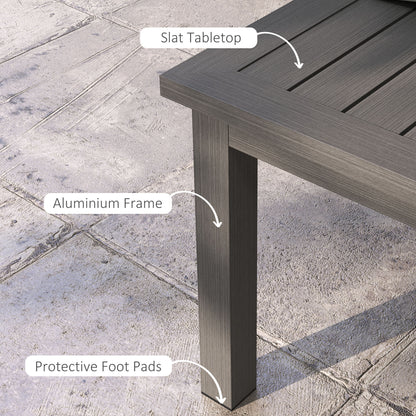 Aluminium Outdoor Side Table, Slat Patio Coffee Table with Wood Grain Effect for Garden, Balcony, 100cm x 60cm, Brown