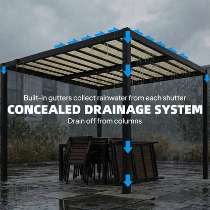 3 x 3 m Louvered Pergola with PC Roof, Aluminium Patio Gazebo
