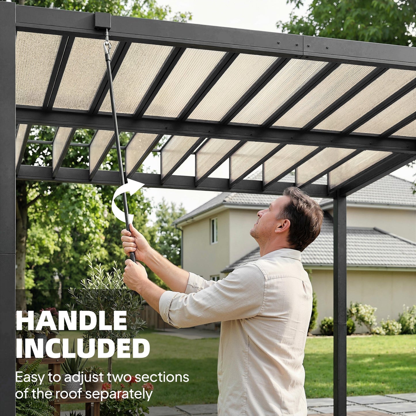 3 x 3 m Louvered Pergola with PC Roof, Aluminium Patio Gazebo