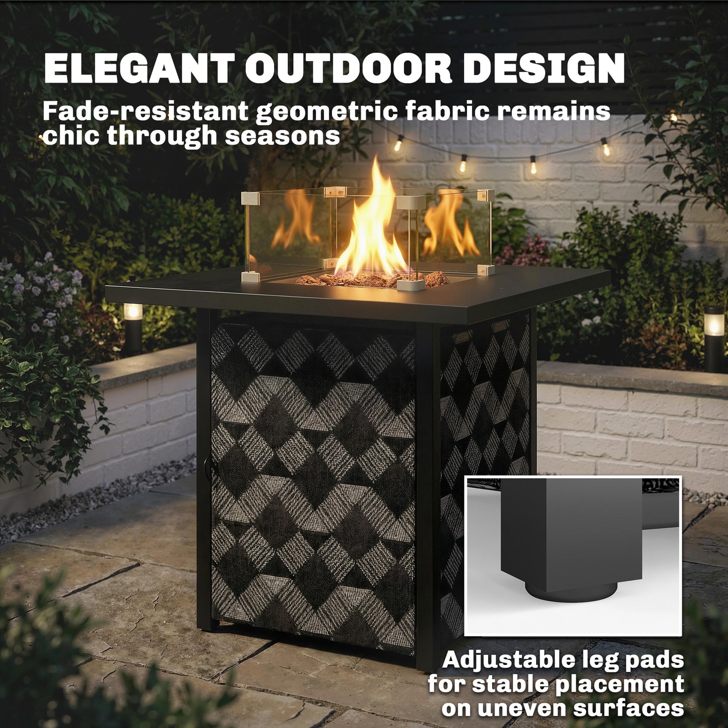 Square Propane Gas Fire Pit Table, Patio Heater with Lava Rocks