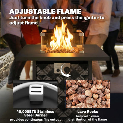Square Propane Gas Fire Pit Table, Patio Heater with Lava Rocks