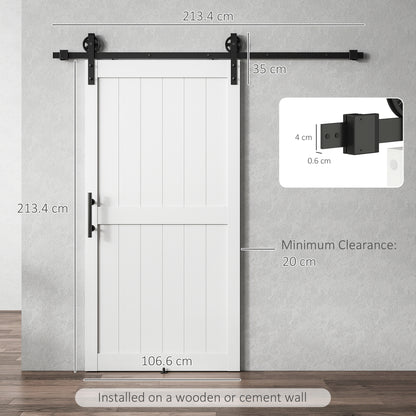 213.4cm Sliding Barn Door Kit, Sliding Door with Track, Hardware, Upgraded Rollers and Floor Guide, Industrial Handle, Water-Proof PVC Surface, White