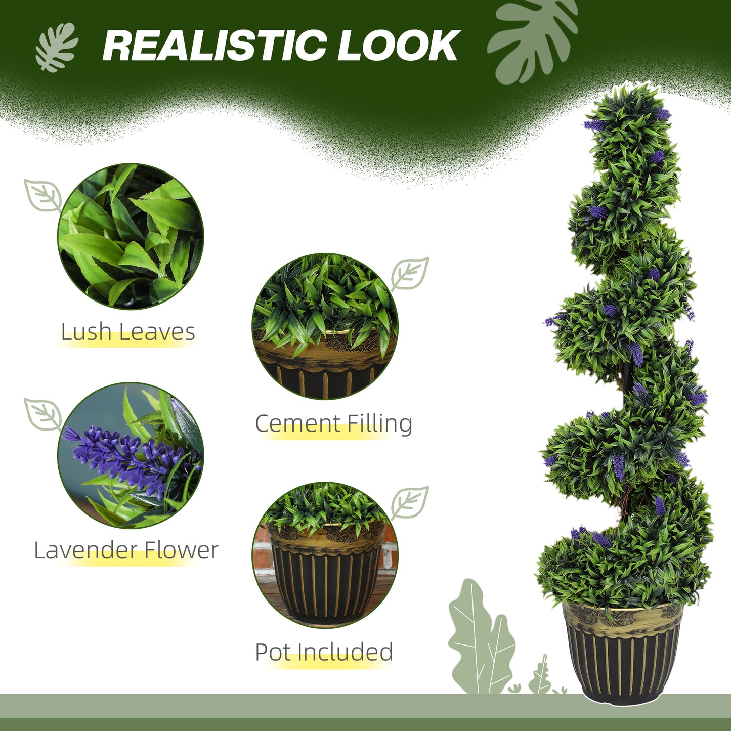 Set of 2 Decorative Artificial Plants with Lavender and Pot, 115cm