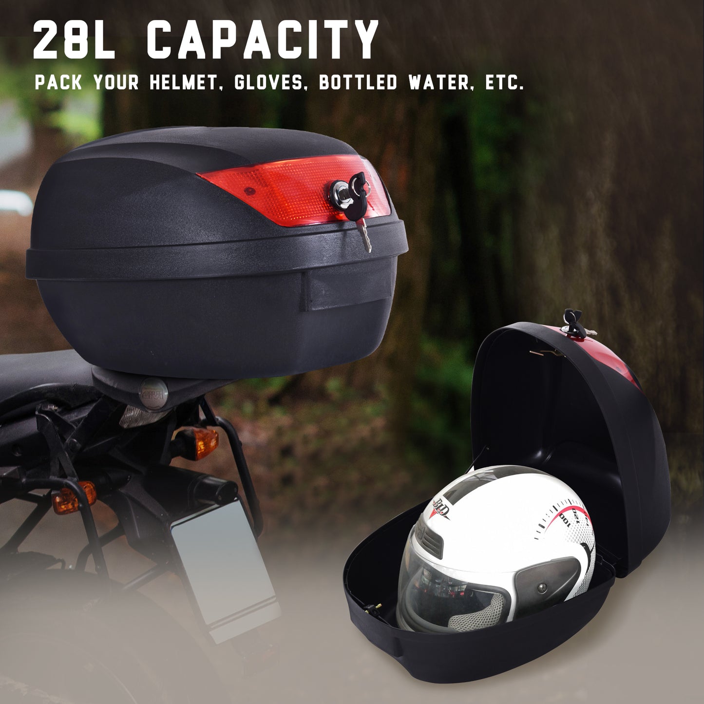 28L Motorcycle Tail box Helmet Top Case Storage Trunk Carrier Mount Rack
