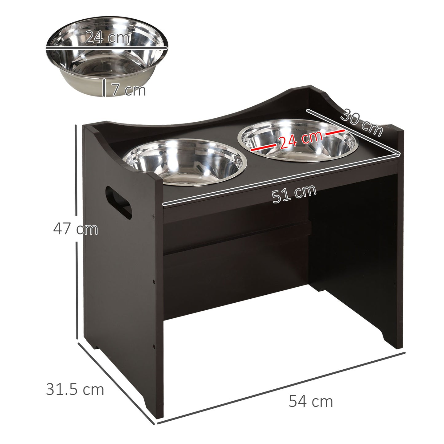 Raised Dog Bowls Duo Pet Feeder w/ Steel Bowls Adjustable Shelf Brown