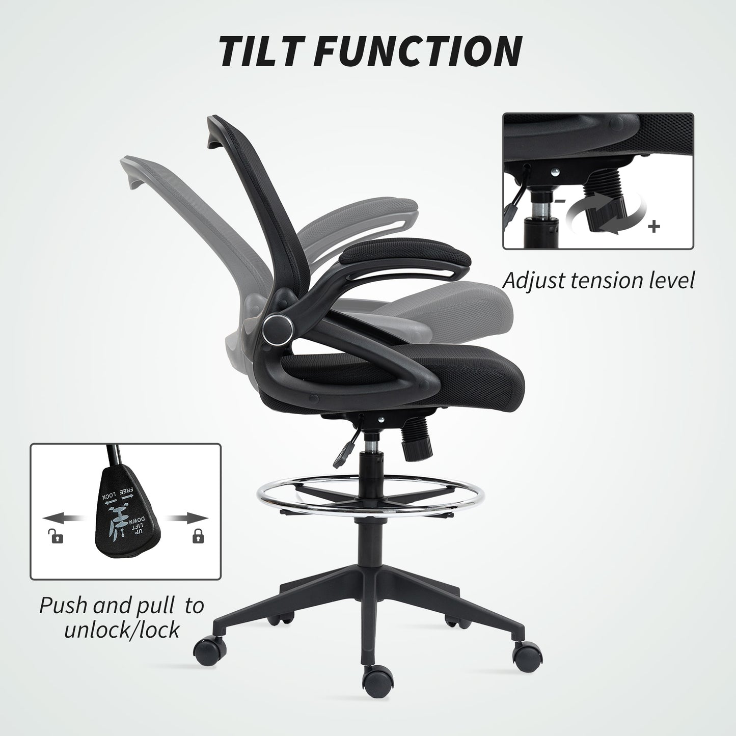 Mesh Office Stool, 60° Swivel Height Adjustable Chair, Black