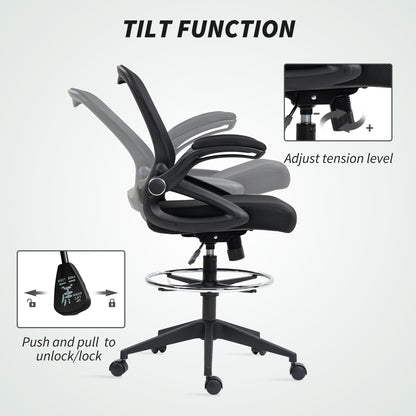 Mesh Office Stool, 60° Swivel Height Adjustable Chair, Black