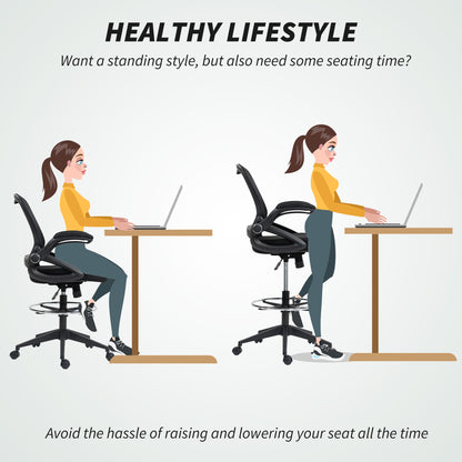 Mesh Office Stool, 60° Swivel Height Adjustable Chair, Black