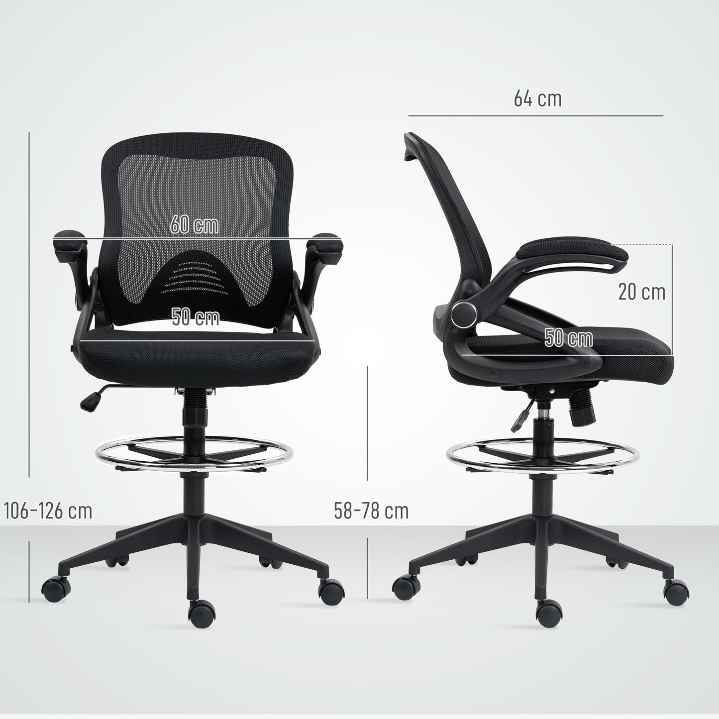 Mesh Office Stool, 60° Swivel Height Adjustable Chair, Black