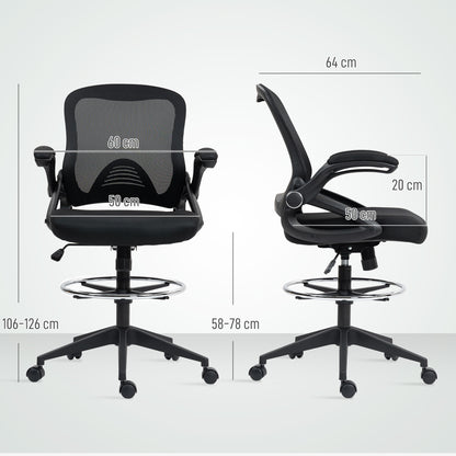 Mesh Office Stool, 60° Swivel Height Adjustable Chair, Black